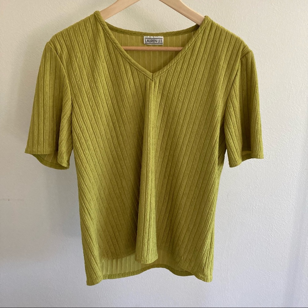 Lime Green short sleeve blouse. Size M.
